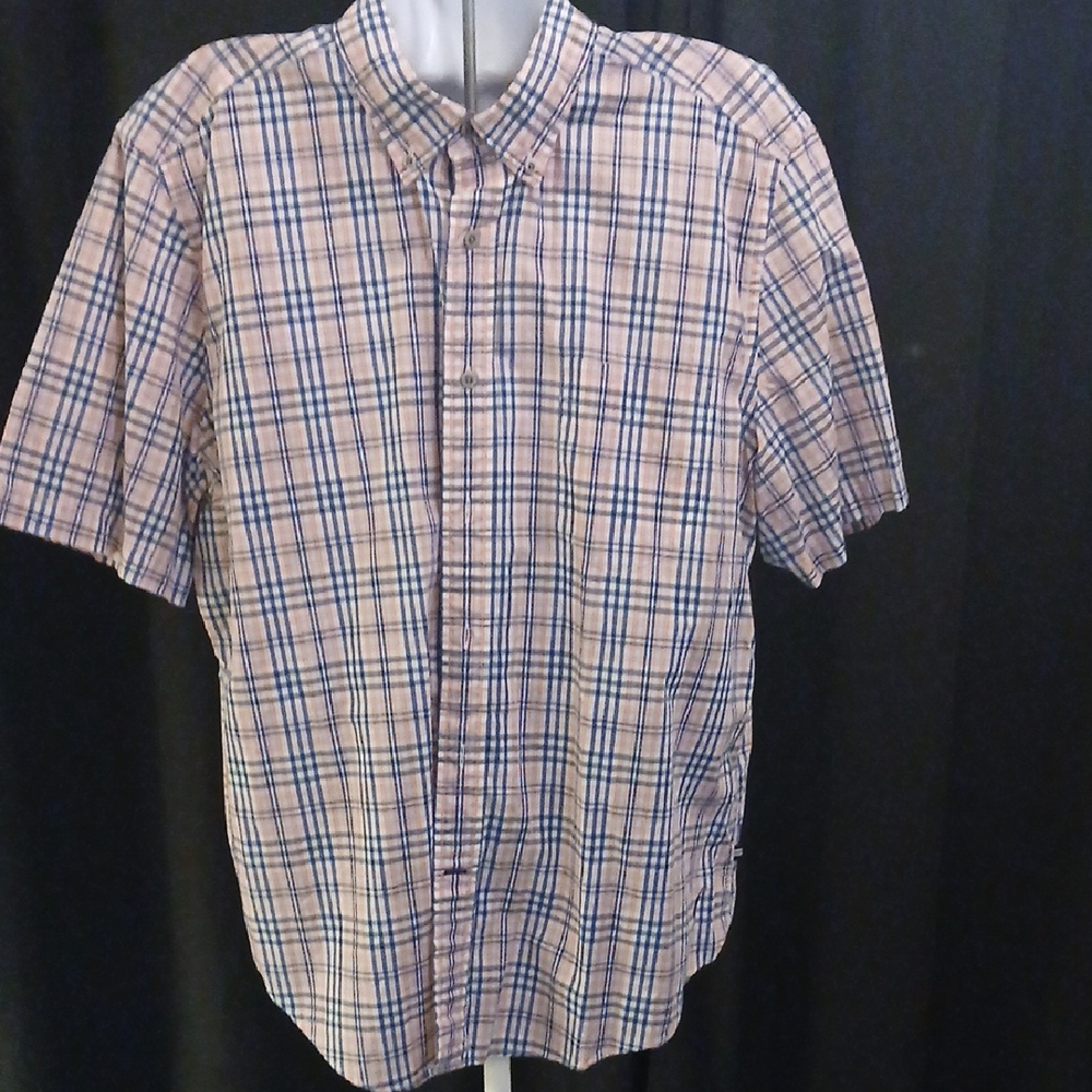 Nautica Men's Blue and Coral Plaid Button Down Shirt